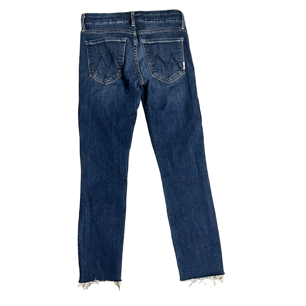 Mother The Looker Here Kitty Kitty Skinny Jeans Blue Raw Hem Size 26